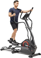 Sunny Health & Fitness Elliptical Exercise Machine, Silent Training, Long Stride Full Body Workout, Adjustable Resistance, Pulse Sensor, SunnyFit App via Bluetooth, Electric or Manual
