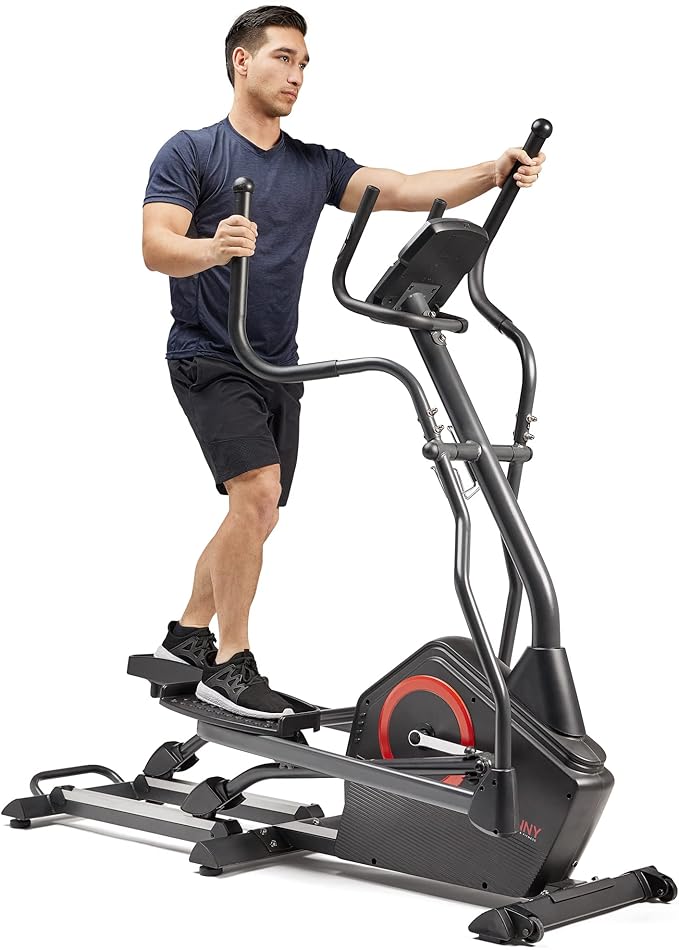 Sunny Health & Fitness Elliptical Exercise Machine, Silent Training, Long Stride Full Body Workout, Adjustable Resistance, Pulse Sensor, SunnyFit App via Bluetooth, Electric or Manual