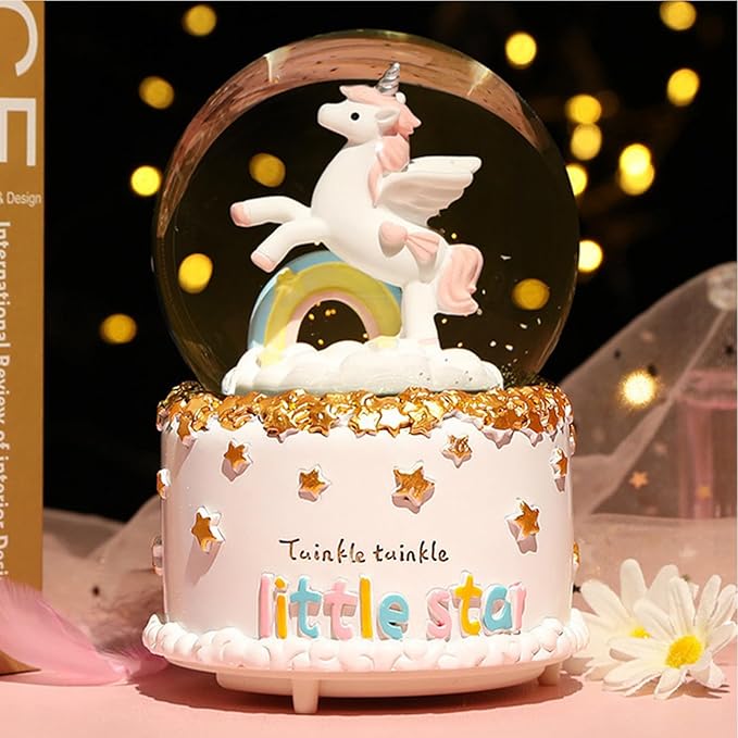 Unicorn Snow Globe for Kids, Musical Snowball with Colorful Lights Automatic Snowfall, for Girl Boy Christmas Birthday Ideal Choice, 4x6.3inch Music Box