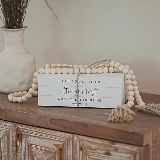 Decorative Books for Home Decor, Wooden Faux Book for Decoration, Farmhouse Stacked Display Books (I CAN DO All Things)