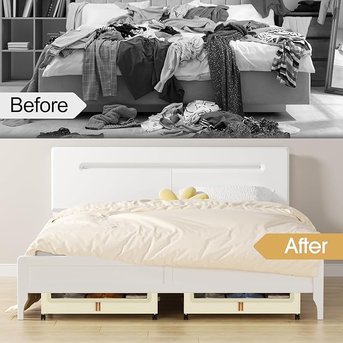 Yecaye Under Bed Storage with Wheels, 4 Pack Under the Bed Storage Containers with Lids & Label, XXL 60L Rolling Underbed Storage Drawers for Clothes, Blankets, Shoes, Beige