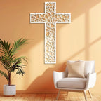 WORGO White Metal Cross Wall Decor Iron Christian Cross for Home Church, Hollow Out Artistic Hanging Ornament, Crosses Wall Decor for Living Room, Bedroom, Decorative Thankful Religious Gift 41.3x27.4 inch