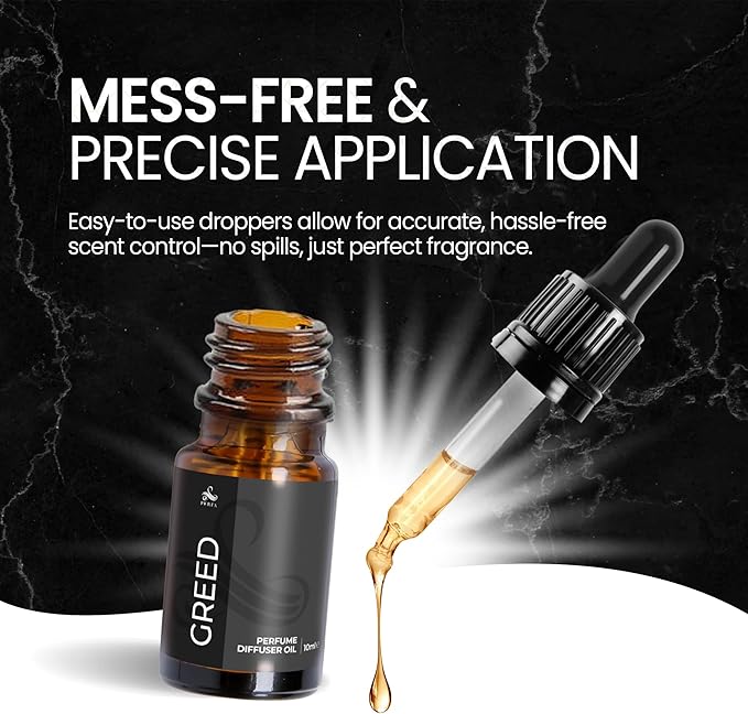 Greed Diffuser Oil | Perfume Diffuser Oil Refill | 10ml Oil Diffuser Essential Oils | Versatile and Mess-Free | Long-Lasting Essential Oils for Humidifiers for Spa, Home, and Office by Perfa