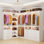 Closet System with 9 Drawers, Corner Closet Organizer Systems with 9 Shelves & 9 Hanging Rods L-Shaped Walk in Closet Freestanding Corner Tower Modular Storage System 4 Sets 2800+ Lbs Capacity White