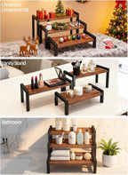 Wood Risers Display Stands & Cupcake Stand, 3 Tier Stepped Display Shelf for Perfume Collectibles, Buffet Risers Tiered Tray Stand & Serving Tray for Food Desserts Vendor Events Party Decor