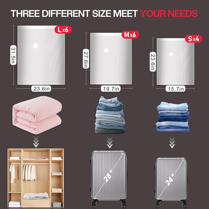 16 Pack Travel Vacuum Storage Bags with High Pressure Electric Pump - Vacuum Seal Compression Bags for Clothing, Luggage & Suitcase Space Saving
