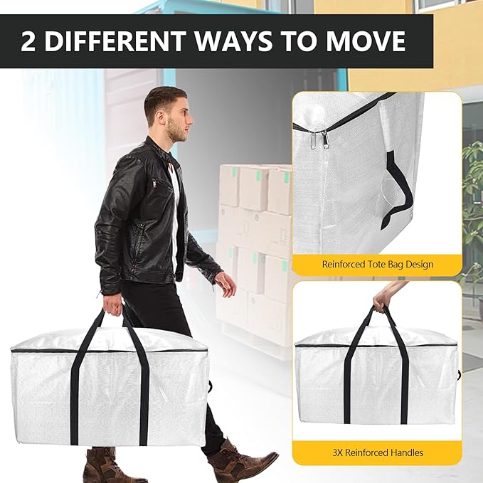 Extra Large Storage Bags Set Heavy Duty Moving Totes with Handles, Waterproof Dual-Way Carrying Design with Vacuum Storage Bag Combo,College Dorm,Traveling,Camping(6 Moving bag & 10 Vacuum Seal Bags)