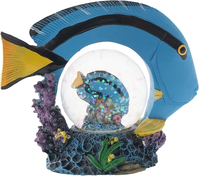 Elanze Designs Royal Blue Tang Fish Ocean Magical Whimsical Tabletop Dresser Nightstand Figurine Miniature 45MM Sturdy Polyresin Glitter Water Snow Globe Decoration