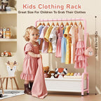 Kids Clothing Rack with Storage Shelf, Kids Dress Up Storage for Coats, Small Baby Garment Rack for Hanging Clothes, Toddler Wardrobe Closet Organizer (Classic, Pink)