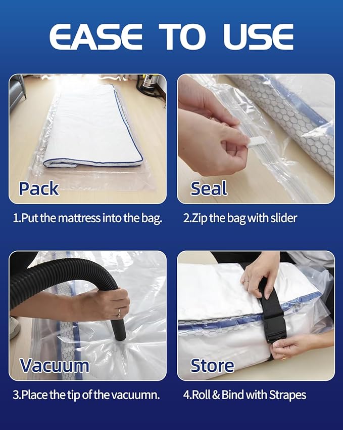 Vacuum Storage Bags for moving, Vacuum Seal Bags for Memory Foam, Latex, Clothing & Bedding, Space Saver Bags (1 King/Cal-King)