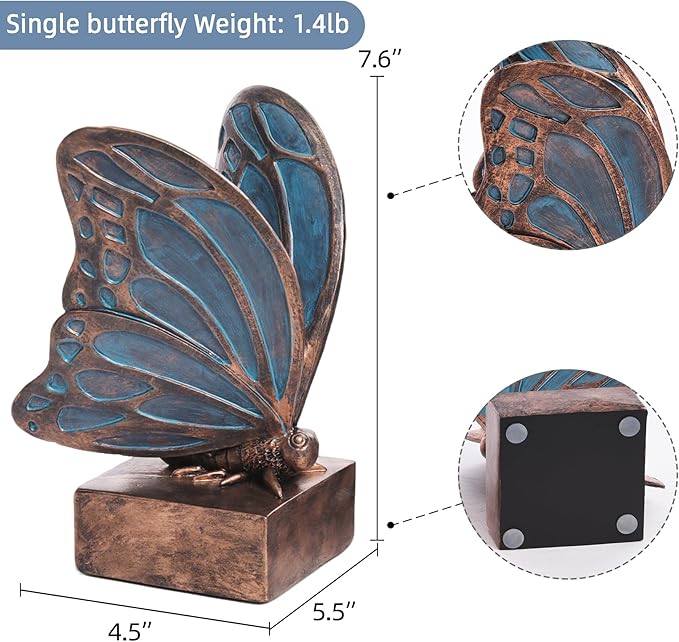 Vintage Blue Butterfly Bookends,Resin Book Ends for Shelves,Heavy Duty Decorative Bookends,Creative Book Stopper Holder Decor for Desk Home Office,Shelf Decoration,Gifts for Mother's Day