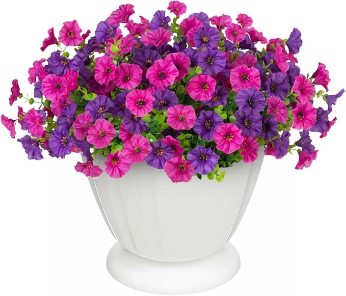 12 Bundles Morning Glory Artificial Flowers for Outdoor Decoration UV Resistant Fake Plastic Plants Artificial Greenery for Indoor Outdoor Garden Patio Window Box Home Decor