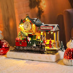 WONDER GARDEN Christmas Village Houses-Christmas Houses Village - Lighted Musical Railway Station Collectible Buildings with Moving Train for Home Indoor Decor or Gift