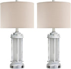AIEAMPDO 25" Rustic Table Lamps Set of 2, Vintage Nightstand Lamps with 2 USB Ports, Farmhouse Antique White Desk Lamp with Glass Night Light for Living Room Bedroom Dorms, 4 Bulbs Included