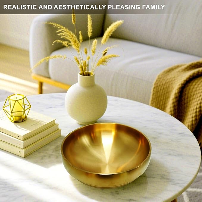 7.4 inch Gold Decorative Bowl for Home Decor - Modern Fruit Bowl for Kitchen Counter, Key Catch All & Entryway Table Centerpiece, Stylish Golden Finish