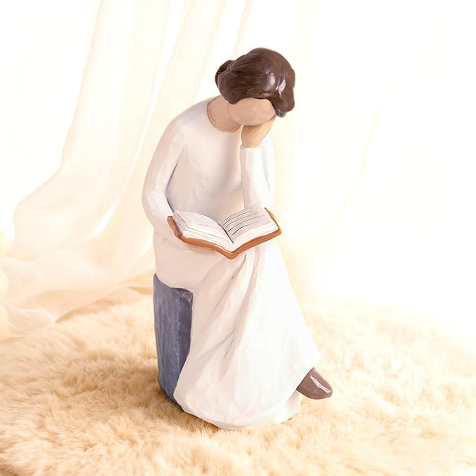 Reading Figurine for Book Lovers Resin Bookshelf Decor Gift for Women,Seated Reading