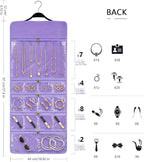 SMRITI Hanging Jewelry Organizer with Dual Zippered Pockets Canvas Double Sided Rotating Hanger Necklace Hanging Wall Organizer Earring Dustproof Holder Wall Mount Accessories Display Bag(Purple)