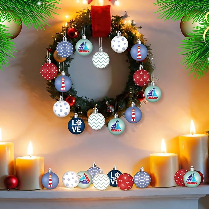 HyDren 40 Pcs Nautical Ornaments 1.2 Inch Summer Tree Decorations Anchor Sea Life Nautical Hanging Decorations Beach Tree Ornaments for Coastal Home Office Party Decor Gift
