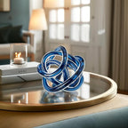 Torre & Tagus Orbit Hand Blown Glass Infinity Knot Sculpture - 4.5 Inch Glass Art Blue Knot Decor Ball for Home Decor, Small Centerpiece Table Decoration for Home Interior (Indigo Blue)