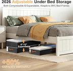 Under Bed Storage Bins - 98L Height-adjustable Under Bed Storage Containers, Compression Blanket Storage Comforter Storage Sweater Storage, Clothes Storage Bins With Clear Window, 2 Pack Black