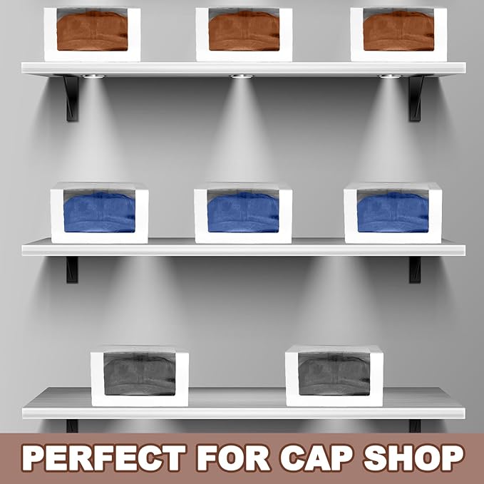 50 Pcs 50 Pack Hat Boxes with Clear Window, Foldable Black Gift Boxes for Baseball Caps, Storage, Display and Shipping (White)