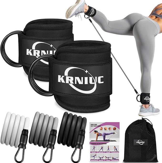 Ankle Resistance Bands with Cuffs, Resistance Bands for Working Out, Home Gym Workout Equipment for Women, Pilates Exercise, Hip, Leg, Glute Ankle Weights Training- Exercise Guides Included