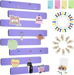 Vuzvuv 8 pcs Bulletin Board Bar Strips with 50 Pushpins & 10 Wooden Clip pins，Self Adhesive Cork Board for Wall，Felt Pin Board for School，Office Decor(Medium Purple)