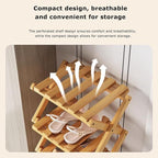 The 5-Tier No-Assembly Bamboo Rack, Bamboo Shoe Rack, Foldable Shoe Rack, Space Saving Collapsible Shelves for Entryway, Closet, Bathroom, Bamboo Shoe Rack, Foldable Shoe Rack (Wood, 5Tier)