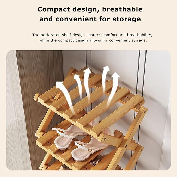 The 9-Tier No-Assembly Bamboo Rack, Bamboo Shoe Rack, Foldable Shoe Rack, Space Saving Collapsible Shelves for Entryway, Closet, Bathroom, Bamboo Shoe Rack, Foldable Shoe Rack (Brown, 9Tier)
