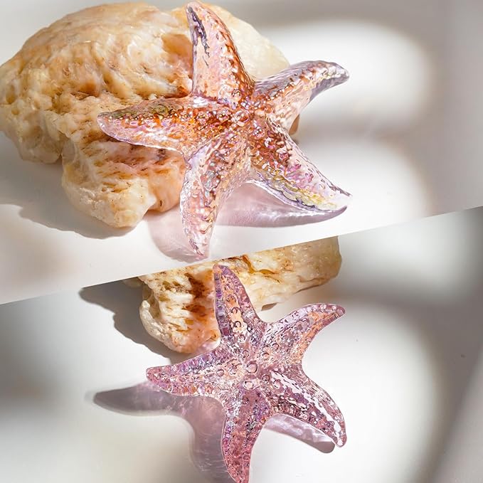 H&D HYALINE & DORA 2.8" Glass Starfish Figurine Handmade Blown Glass Starfish Figurine Tiny Crystal Sea Animals Ornament for Aquarium Decor(Pink)