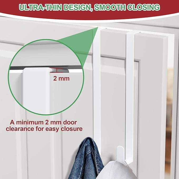 15" Reversible Wreath Hangers for Front Door, Fit Most Doors up to 1-3/4", Heavy Duty Steel Over The Door Hooks Hold up to 80 LBS for Spring & Easter Wreaths, Seasonal Door Decor (White 2 Pack)