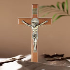 ACHIBANG 10.7" Wooden Standing Crucifix, Two-Way Catholic Jesus Cross Stand for Wall or Tabletop, Solid Faith Decor for Home