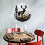 Wall Picture, with Deer Silhouette Printed Circular Iron Hanging Picture,Wall Art Decor,Home for Bedroom Living Room Bathroom Decor,Iron Painting 11.8X11.8 in