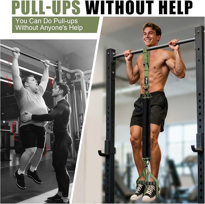 Upgraded Pull Up Assistance Bands, Heavy Duty Resistance Bands with Handles, Exercise Band with Door Anchor, Adjustable Workout Band Set for Pull Up Bar, Full Body Strength&Muscle Training, Home Gym