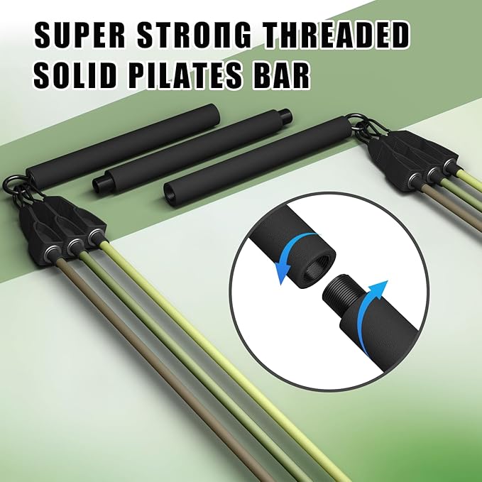 VEICK Pilates Bar Kit with Resistance Bands, Elastic Workout Bands for Men Women, Set of 5 Resistance Loop Bands for Home Fitness Stretching Strength Training