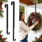 HappyFiller Wreath Hanger for Front Door, 15-25" Adjustable Heavy Duty Metal Hook Holds up to 20 lbs, Large Over the Door Wreath Holder for Christmas, Fall, Halloween Decorations & Home Decor (Black)