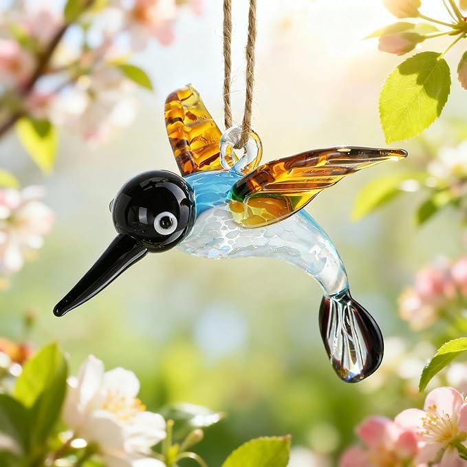 Blown Glass Hummingbird Hanging Ornaments Decorative Glass Humming Bird Decor for Home Party Tree