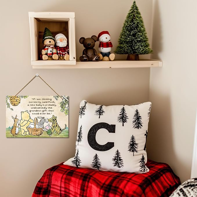 Hatzelou 1PCS Classic Winnie Baby Shower Centerpiece, Winnie Quotes Wall Hanging Sign, the Pooh Wall Sign Gifts, Adorable Winnie Sign for Home Bedroom Nursery, Perfect for Baby Shower Party Decor