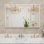 LOAAO 48x32 Inch White Metal Framed Bathroom Mirror for Wall, White Bathroom Vanity Mirror Farmhouse, Large Rounded Rectangle Mirror, Anti-Rust, Tempered Glass, Hangs Horizontally or Vertically