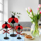 Maitys 3 Pcs Summer Ladybug Decor Set Table Decor Wooden Tabletop Centerpiece Sign for Home Kitchen Bedroom Baby Shower Party Decorations