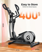 Elliptical Machine 16 Levels Resistance Built-in Blue Elliptical Trainers with LCD Monitor Smooth Quiet Driven 400lbs Capacity 15.5inch Stride Length