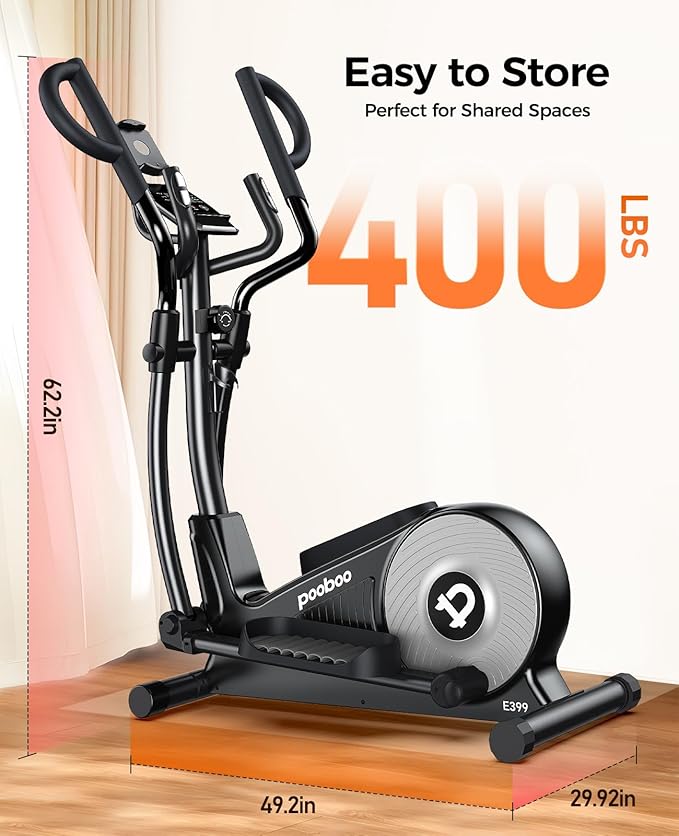 Elliptical Machine 16 Levels Resistance Built-in Blue Elliptical Trainers with LCD Monitor Smooth Quiet Driven 400lbs Capacity 15.5inch Stride Length