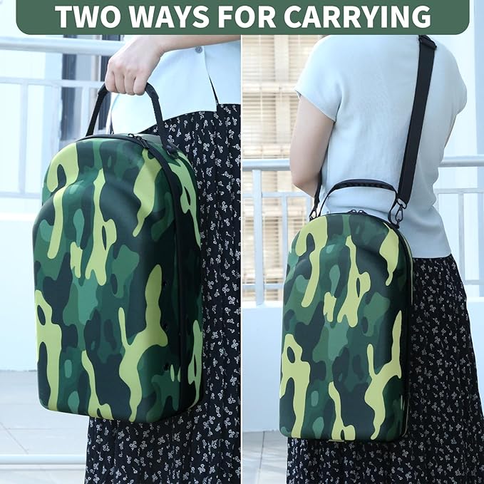 Hard baseball hat case, Hat Carrier Travel Case with Adjustable Shoulder Strap, Hat cap case for 12 Baseball Caps - Perfect for Traveling & At-Home Storage (Camo Green)