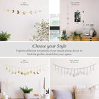 BASE ROOTS Moon Phase Wall Decor, Celestial Décor, Moon Décor & Boho Wall Décor, White Gray Wall Art for Bedroom & Living Room, Bohemian Wall Decor, Handmade Hammered Metal 36" 7 Phases Moon Wall Decor, Gift for Women & Kids
