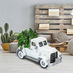 Farmhouse White Truck Decor, Vintage Farm Metal Trucks Decors, Rustic Outdoor Pickup Truck Planter, Indoor Decorative Tabletop Storage, Car Model Gift