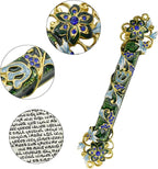 Mezuzah with Scroll for Door, Enamel&Zinc Alloy Blessing Mezuzah Case for Door, Colored Painted Mezuzha Scroll Kosher for Jewish Gifts/Jewish Decor, Christmas (Dark Green, 1.37x5.98 in)