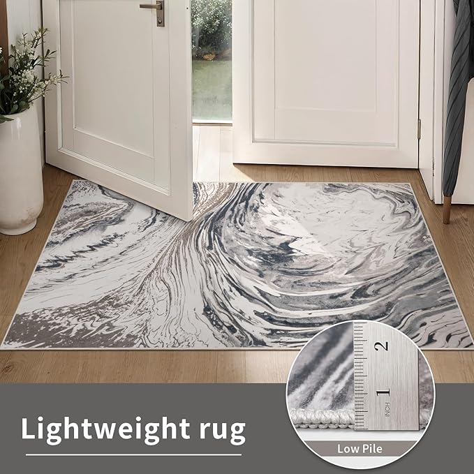 Ciicool Modern Abstract Area Rug 2x3 Washable Small Soft Entryway Rugs, Brown Non-Slip Low Pile Throw Entry Rug, Foldable Kitchen Bathroom Rugs Floor Carpet for Entrance Bedroom Indoor Doormat