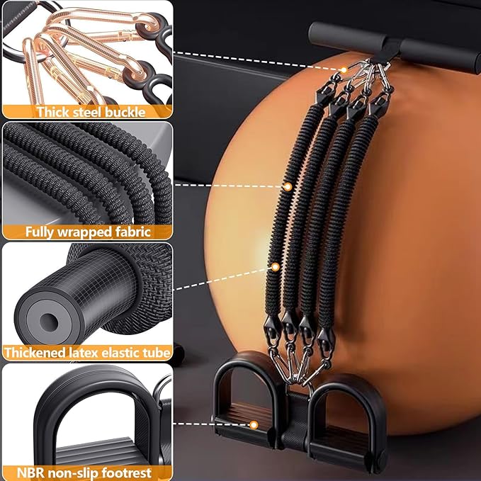 2026 Upgrade Foot Pedal Resistance Band, Adjustable 4-Tube Pedal Ankle Puller Resistance Band with Handle, Multifunction Home Gym Equipment, Stirrup Puller for Men Women for Full Body Exercise