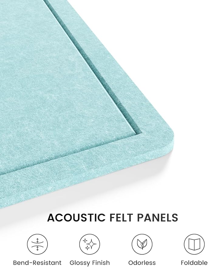 Fluxynara Bulletin Board,35.4" x 23.6" Cork Board Alternative with 12 Safe Removable Adhesive Tabs, Foldable Felt Pin Board for Home Office, Classroom, Bedroom,Entryway for Walls—Aqua Blue