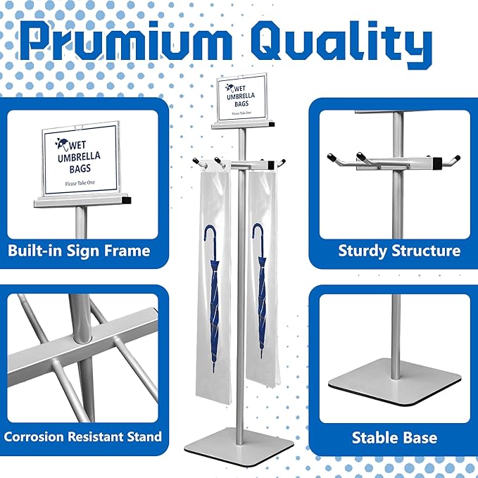 Montex Wet Umbrella Stand with Free 200 Plastic Umbrella Bags and Holder